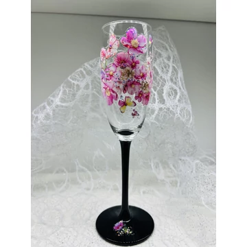 Pezsgős pohár - Pink virág