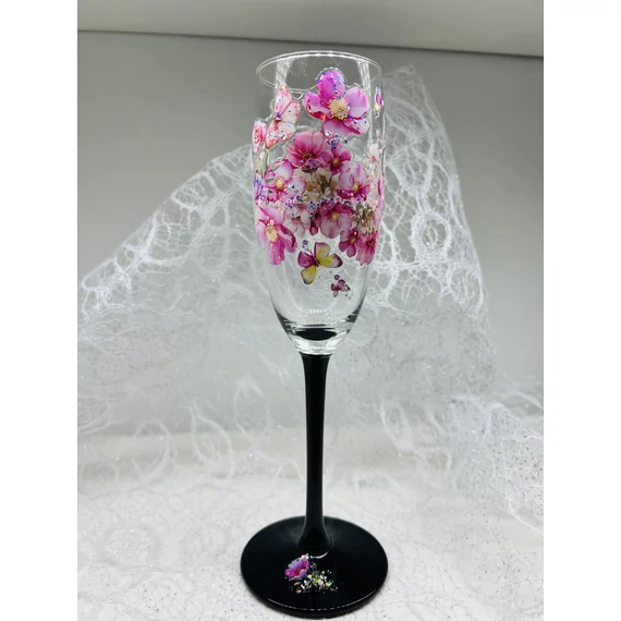 Pezsgős pohár - Pink virág