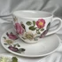 Kávés csésze, tányérral - csillám virágos